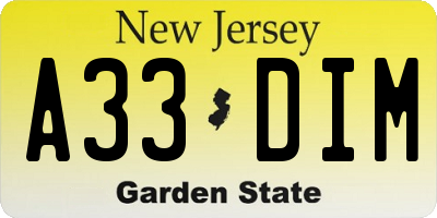 NJ license plate A33DIM