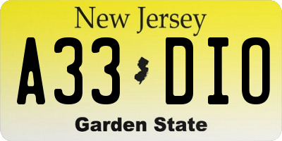 NJ license plate A33DIO