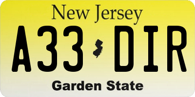 NJ license plate A33DIR