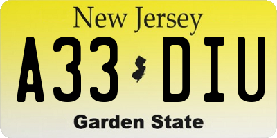 NJ license plate A33DIU