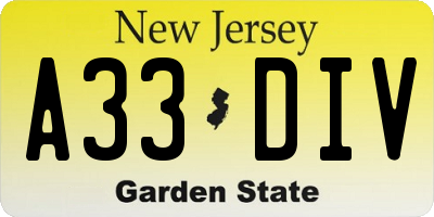 NJ license plate A33DIV