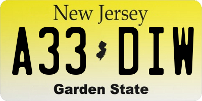 NJ license plate A33DIW