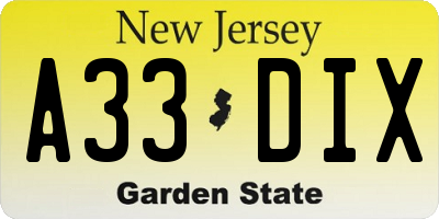 NJ license plate A33DIX