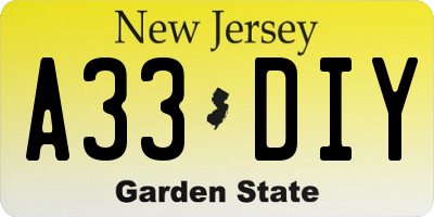 NJ license plate A33DIY