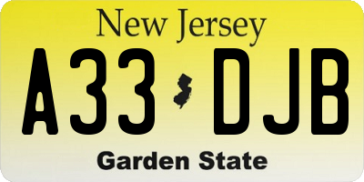 NJ license plate A33DJB