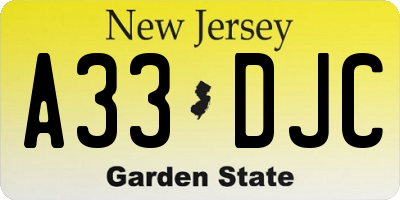 NJ license plate A33DJC