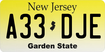 NJ license plate A33DJE