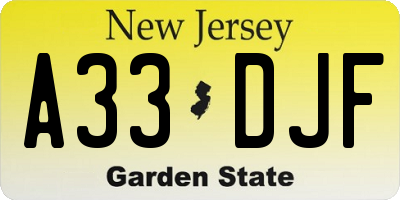 NJ license plate A33DJF