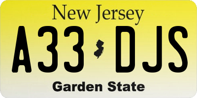 NJ license plate A33DJS