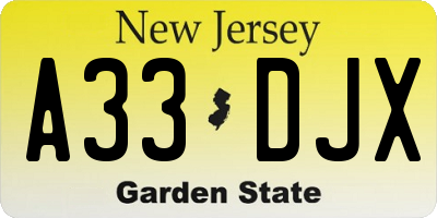 NJ license plate A33DJX