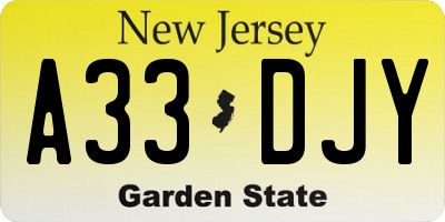 NJ license plate A33DJY