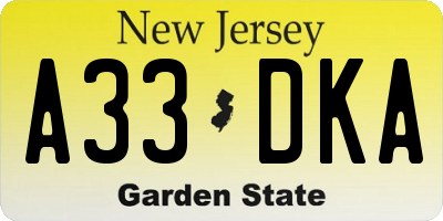 NJ license plate A33DKA