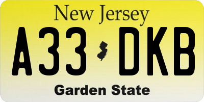 NJ license plate A33DKB