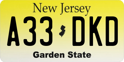 NJ license plate A33DKD