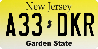 NJ license plate A33DKR