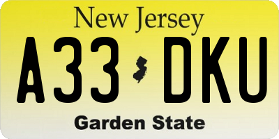NJ license plate A33DKU