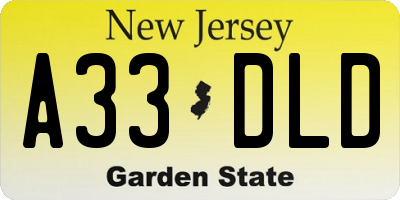 NJ license plate A33DLD