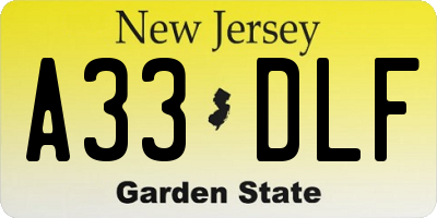 NJ license plate A33DLF