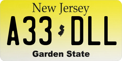 NJ license plate A33DLL