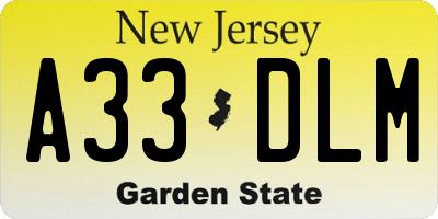 NJ license plate A33DLM