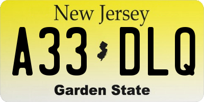 NJ license plate A33DLQ