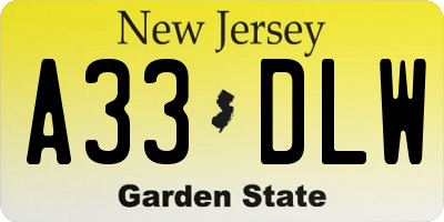 NJ license plate A33DLW