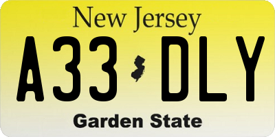 NJ license plate A33DLY
