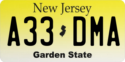 NJ license plate A33DMA