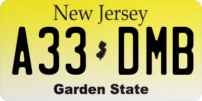 NJ license plate A33DMB