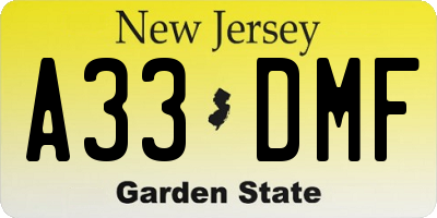 NJ license plate A33DMF