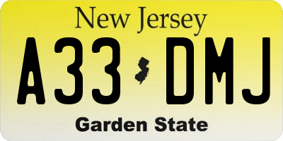 NJ license plate A33DMJ