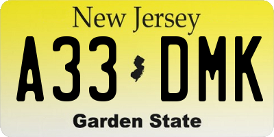 NJ license plate A33DMK