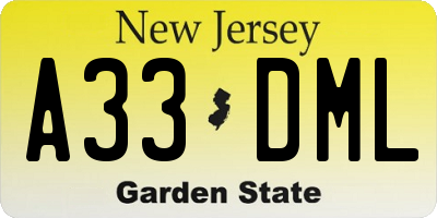 NJ license plate A33DML