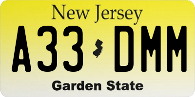 NJ license plate A33DMM
