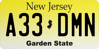 NJ license plate A33DMN