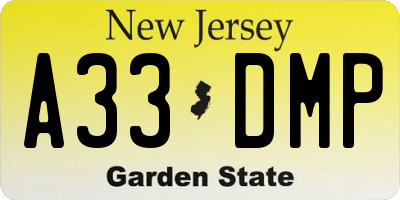 NJ license plate A33DMP