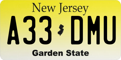 NJ license plate A33DMU