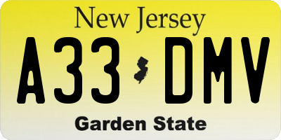 NJ license plate A33DMV