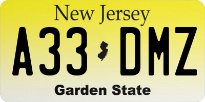 NJ license plate A33DMZ
