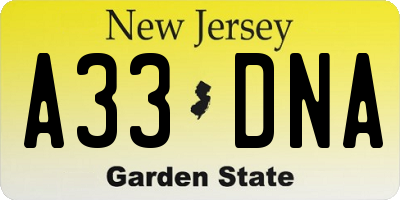 NJ license plate A33DNA