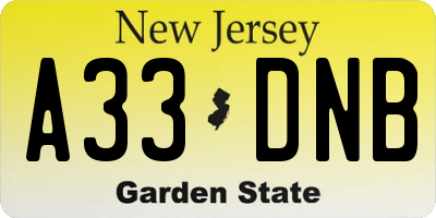 NJ license plate A33DNB