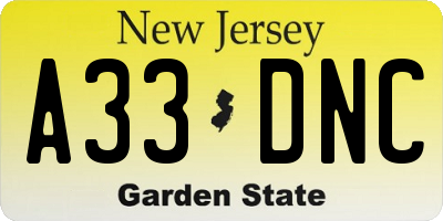 NJ license plate A33DNC