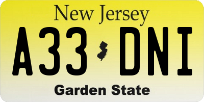 NJ license plate A33DNI