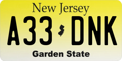 NJ license plate A33DNK