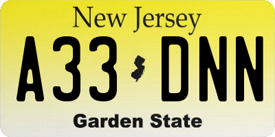 NJ license plate A33DNN