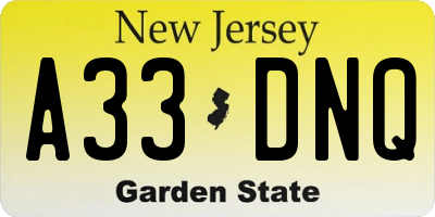 NJ license plate A33DNQ