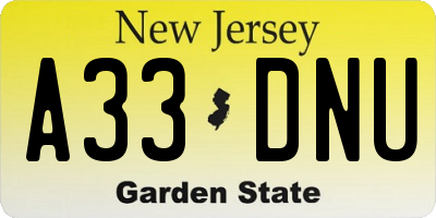 NJ license plate A33DNU