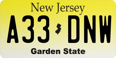 NJ license plate A33DNW