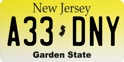 NJ license plate A33DNY