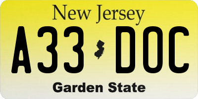 NJ license plate A33DOC